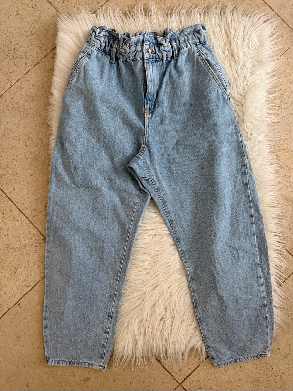 NWOT Zara Women’s Paperbag Denim Jeans Light Wash Baggy Mom Jeans Size 8